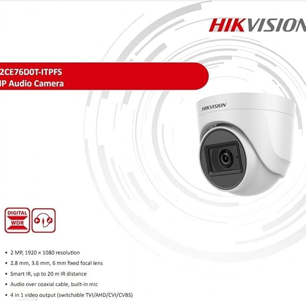 Cctv Camera 02 Mp Hickvision Star+Mic Doom 2CE76DOT